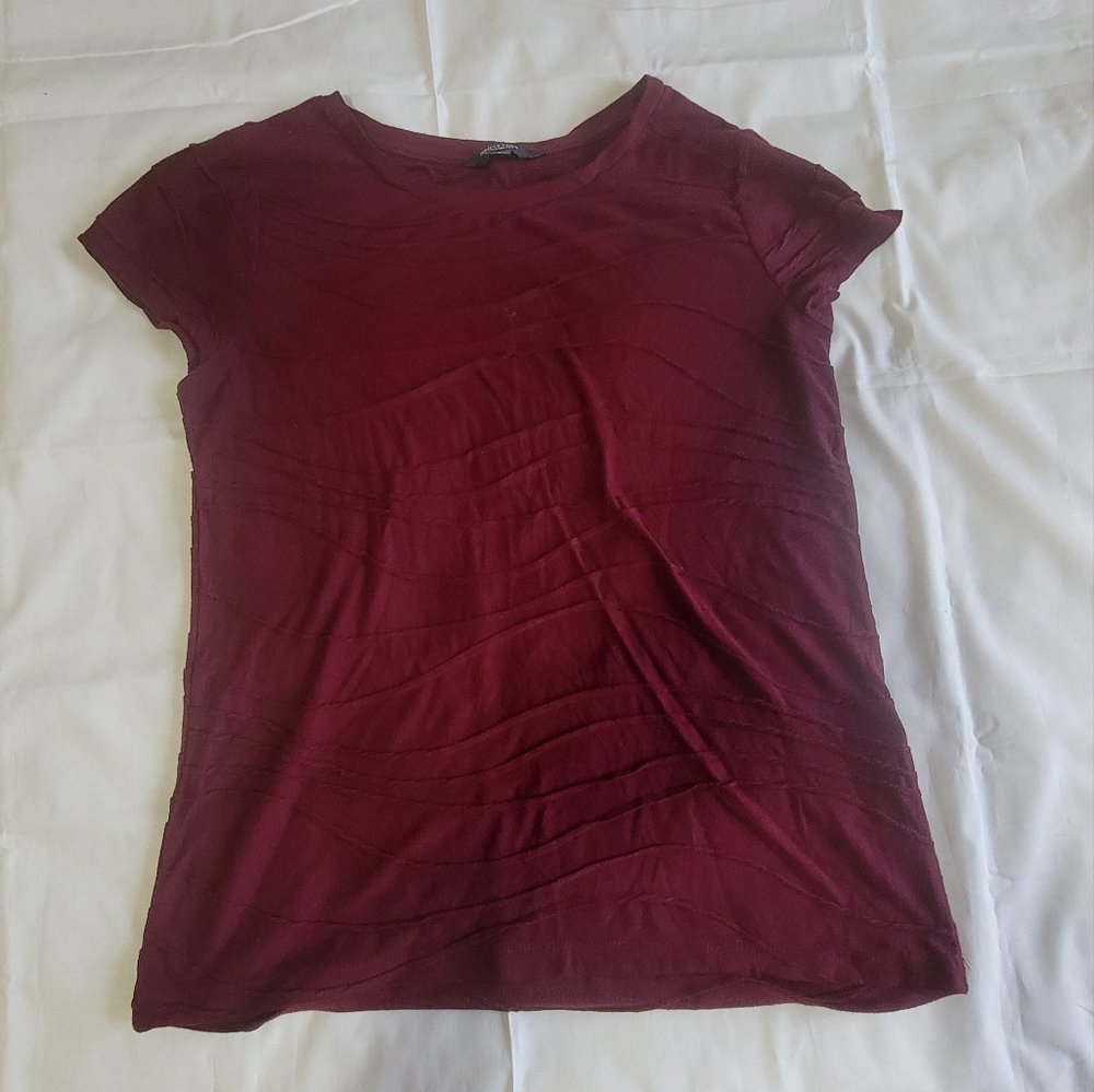 Simply Vera Vera Wang Burgundy Red Shirt Wave RN 73277 Ruffle Cap Sleeve Blouse